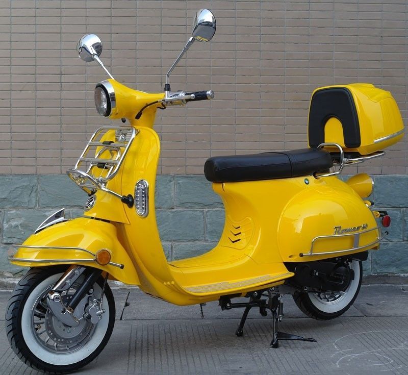 50cc Gas Scooter Romeo 50 Yellow Retro Style Body Slick Design Fully Automatic redfoxpowersports