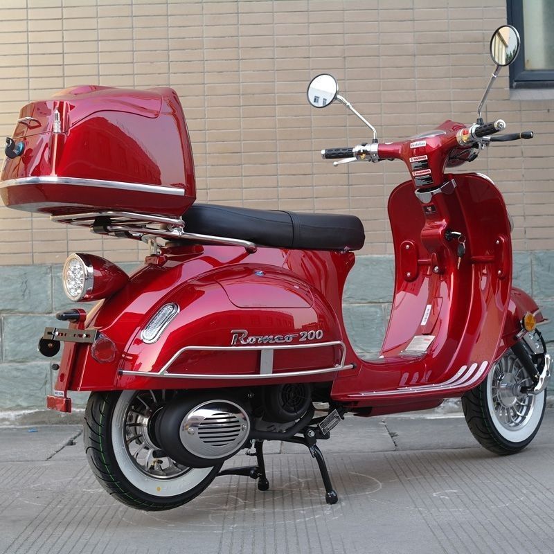 200cc Gas Moped Scooter Romeo 200 RED Automatic CVT Big Power Engine Retro Style 200CC Scooters Gas Scooters Mopeds Scooters redfoxpowersports