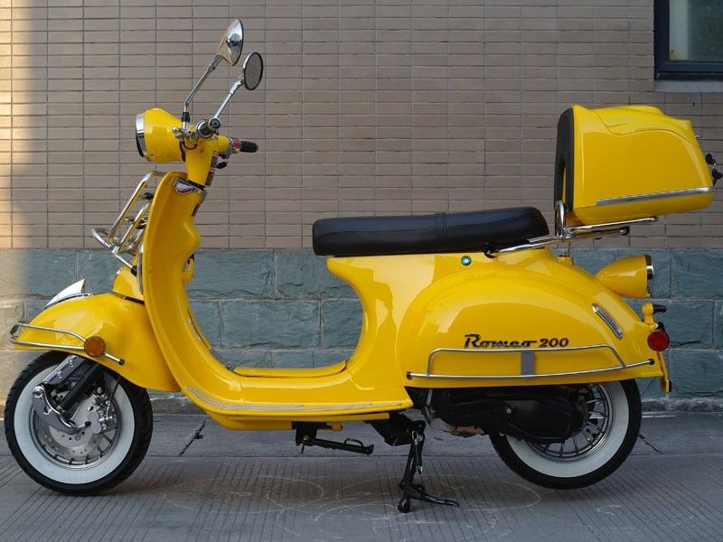 200cc Gas Scooter Romeo 200 Yellow, Automatic CVT Power Engine, Retro Style | redfoxpowersports