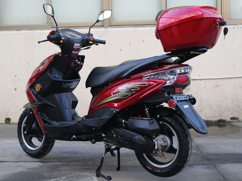 50cc Super 50 Gas Moped Scooter Red with Big Body, Automatic CVT, 12