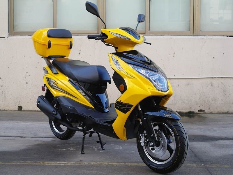 50cc Super 50 Gas Moped Scooter Yellow with Big Body Automatic CVT 12 inch Aluminum Wheel 50CC Scooters Gas Scooters Mopeds Scooters redfoxpowersports