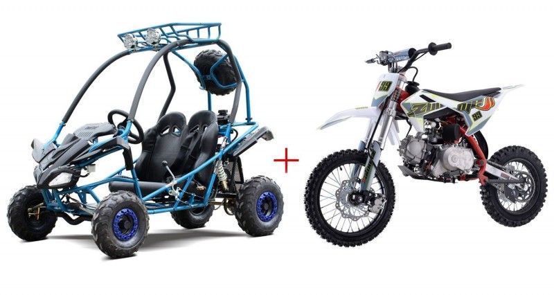 125cc Kids Gokart Automatic with Reverse and 110cc Semi-Auto kids Dirt Bike Bundle Deal