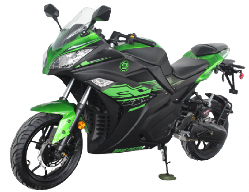200cc Gas Motorcycle Super Sports 200 with CVT Auto Tranny, 14 inch Aluminium Wheels Green Black 2 tone