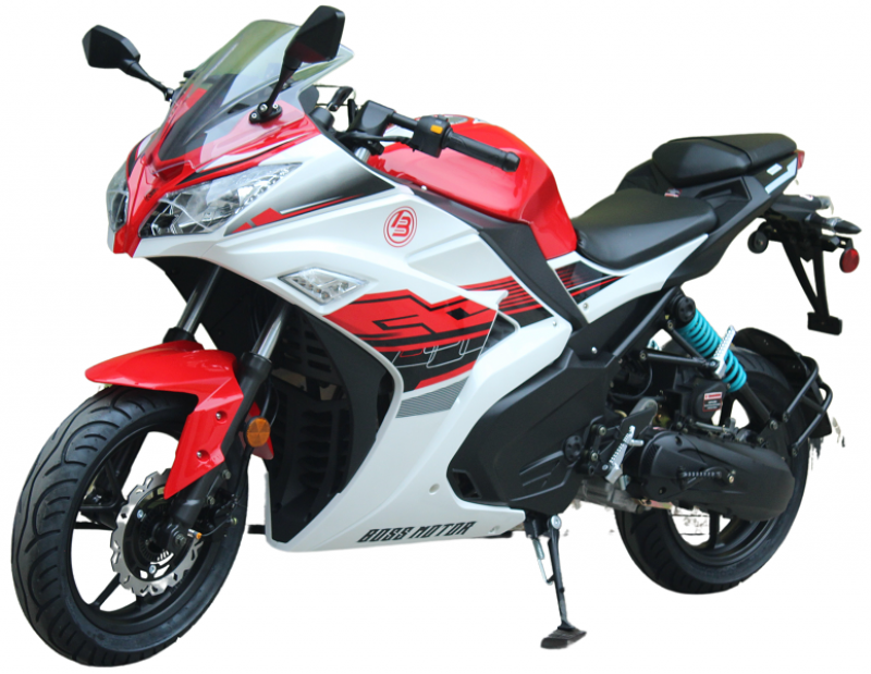 200cc Gas Motorcycle Super Sports 200 with CVT Auto Tranny, 14 inch Aluminium Wheels Red White 2 tone