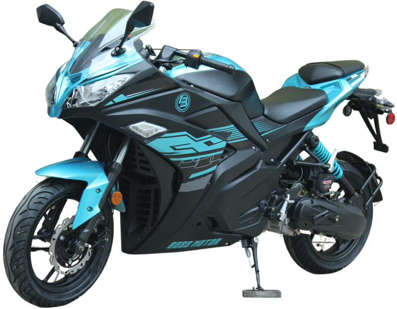 200cc Gas Motorcycle Super Sports 200 with CVT Auto Tranny, 14 inch Aluminium Wheels Tech Blue and Black 2 tone