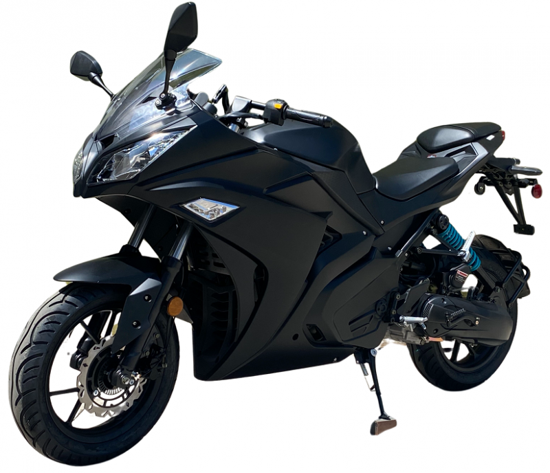 200cc Gas Motorcycle Super Sports 200 with CVT Auto Tranny, 14 inch Aluminium Wheels Matt Black 