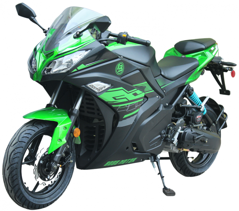 200cc Gas Motorcycle Super Sports 200 with CVT Auto Tranny, 14 inch Aluminium Wheels Green Black 2 tone