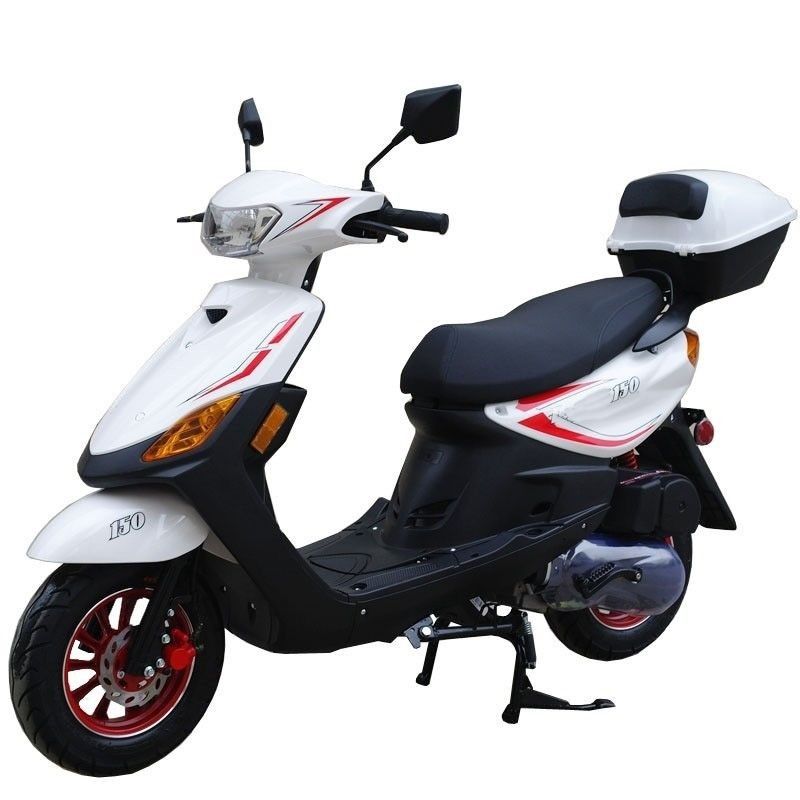 150cc Moped Scooter RZ 150 WHITE with New Design Sporty Look, Electric and Kick Start, Low Seat Height (Ready to Ride Package)