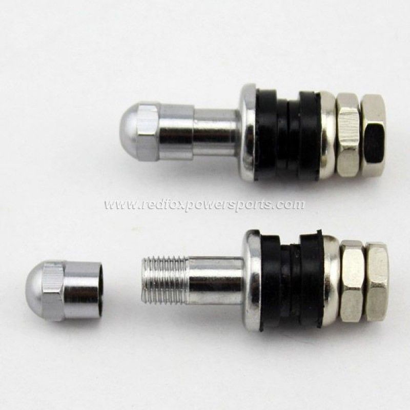 Two Chrome Motorcycle VS-8 PVR43A Bolt On Tire Valve Caps Stems Metal Flush