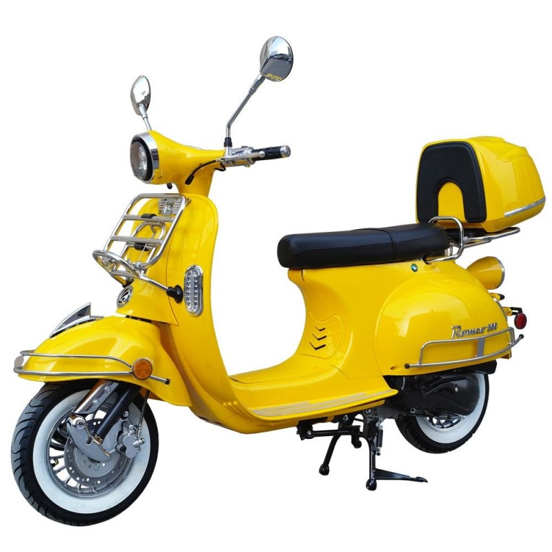 200cc Gas Moped Scooter Romeo 200 Yellow, Automatic CVT Big Power Engine, Retro Style