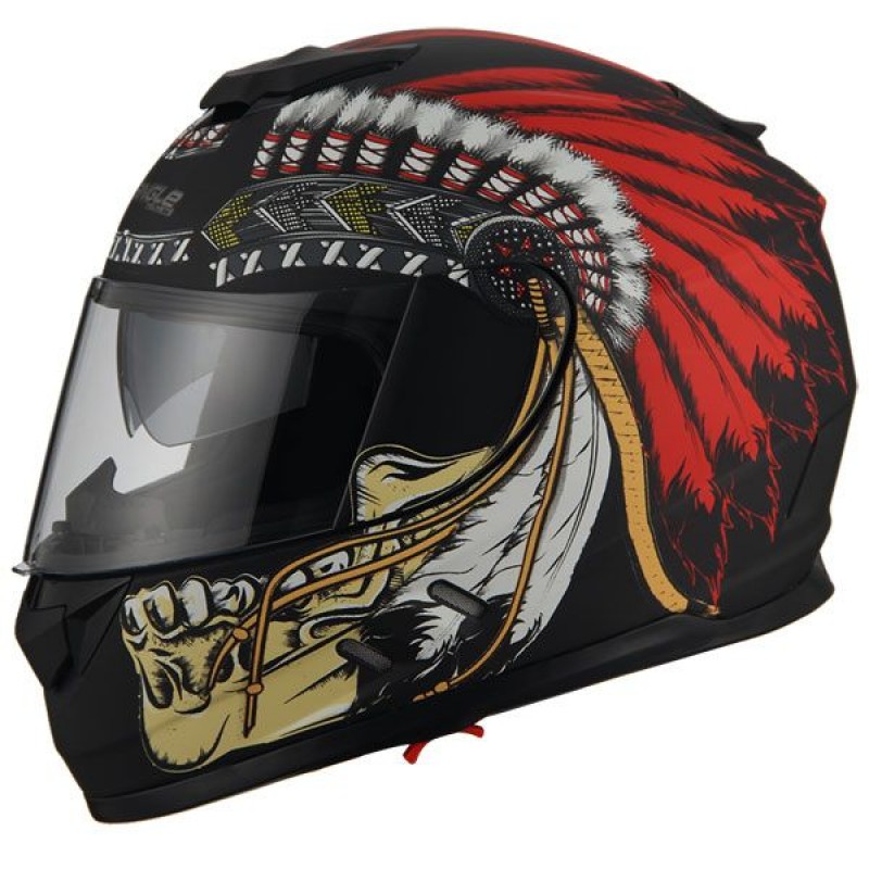 AH16- native skull red feathers