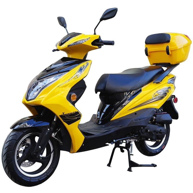 50cc Super 50 Gas Moped Scooter Yellow with Big Body, Automatic CVT, 12 inch Aluminum Wheel