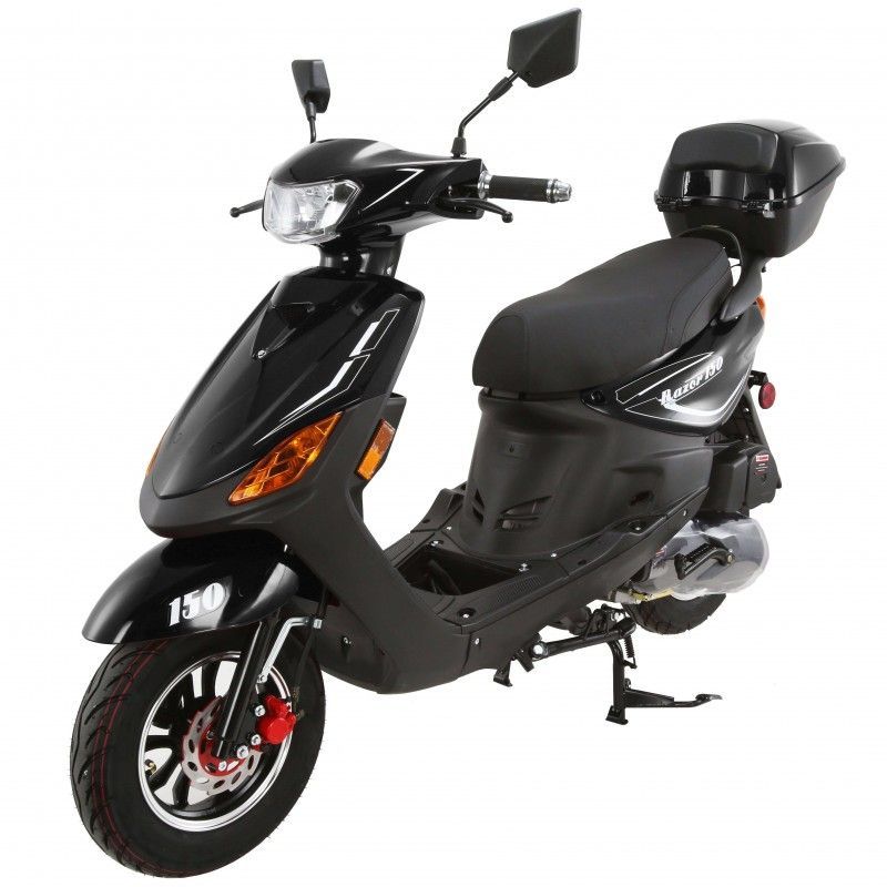 150cc Moped Scooter RZ 150 Black with New Design Sporty Look, Black wheel, Electric and Kick Start, Low Seat Height