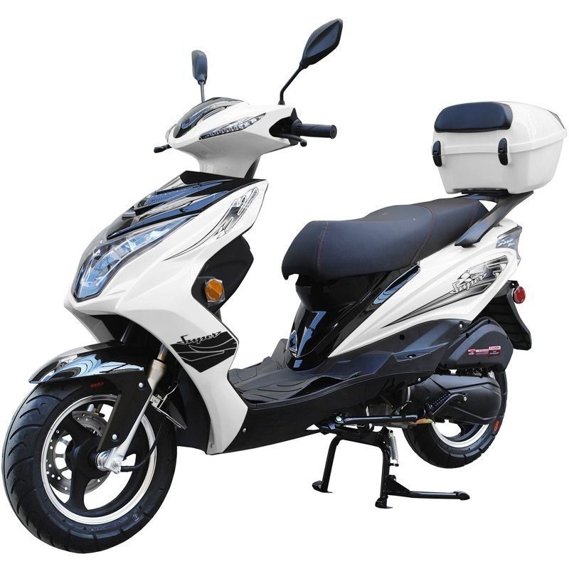 200cc Gas Moped Scooter Super 200 White, Automatic CVT Big Power Engine, Sporty Style