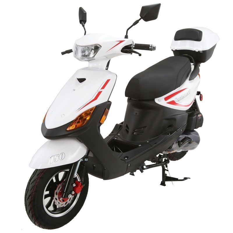 150cc Moped Scooter RZ 150 WHITE with New Design Sporty Look, Electric and Kick Start, Low Seat Height