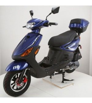 150cc Moped Scooter RZ 150 BLUE with New Design Sporty Look, Black Wheel, Electric and Kick Start, Low Seat Height