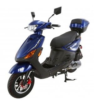 150cc Moped Scooter RZ 150 BLUE with New Design Sporty Look, Black Wheel, Electric and Kick Start, Low Seat Height