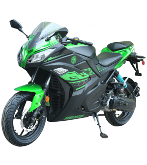 200cc Gas Motorcycle Super Sports 200 with CVT Auto Tranny, 14 inch Aluminium Wheels Green Black 2 tone