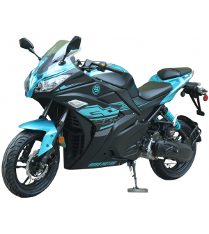 200cc Gas Motorcycle Super Sports 200 with CVT Auto Tranny, 14 inch Aluminium Wheels Tech Blue and Black 2 tone