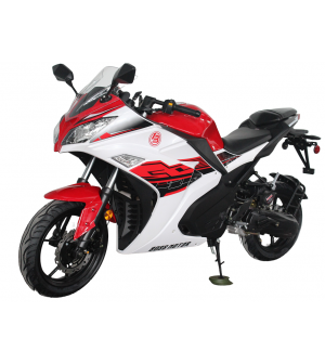 200cc Gas Motorcycle Super Sports 200 with CVT Auto Tranny, 14 inch Aluminium Wheels Red White 2 tone