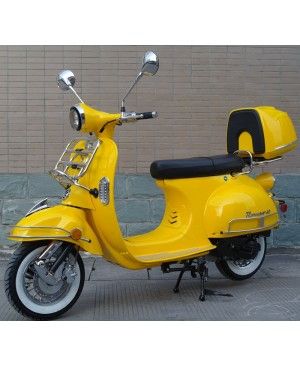 50cc Gas Scooter Romeo 50 Yellow Retro Style Body, Slick Design, Fully Automatic