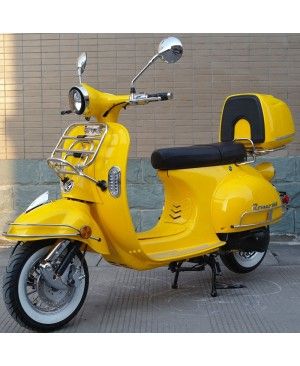 200cc Gas Moped Scooter Romeo 200 Yellow, Automatic CVT Big Power Engine, Retro Style