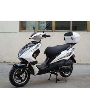 200cc Gas Moped Scooter Super 200 White, Automatic CVT Big Power Engine, Sporty Style