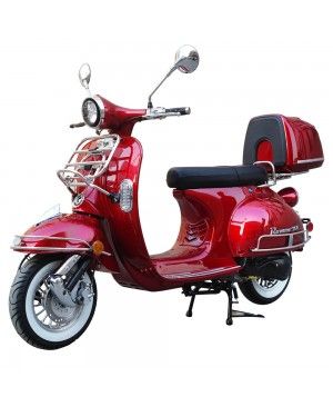 200cc Gas Moped Scooter Romeo 200 RED, Automatic CVT Big Power Engine, Retro Style