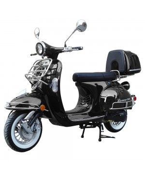 200cc Gas Moped Scooter Romeo 200 Black, Automatic CVT Big Power Engine, Retro Style