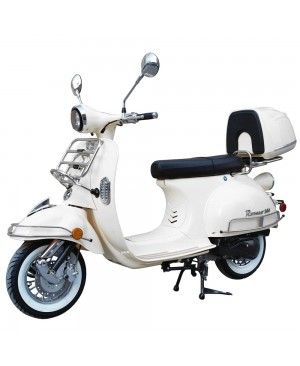 200cc Gas Moped Scooter Romeo 200 White, Automatic CVT Big Power Engine, Retro Style