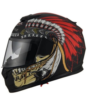 AH16- native skull red feathers