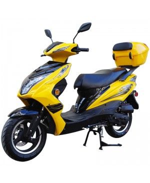 50cc Super 50 Gas Moped Scooter Yellow with Big Body, Automatic CVT, 12 inch Aluminum Wheel