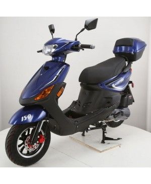 150cc Moped Scooter RZ 150 BLUE with New Design Sporty Look, Black Wheel, Electric and Kick Start, Low Seat Height