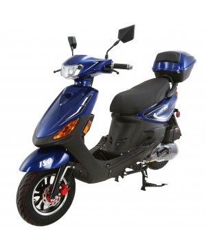 150cc Moped Scooter RZ 150 BLUE with New Design Sporty Look, Black Wheel, Electric and Kick Start, Low Seat Height