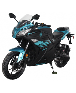 200cc Gas Motorcycle Super Sports 200 with CVT Auto Tranny, 14 inch Aluminium Wheels Tech Blue and Black 2 tone