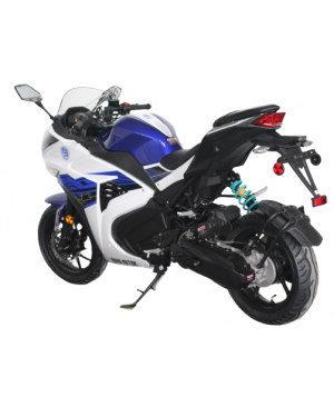 200cc Gas Motorcycle Super Sports 200 with CVT Auto Tranny, 14 inch Aluminium Wheels Blue White 2 tone