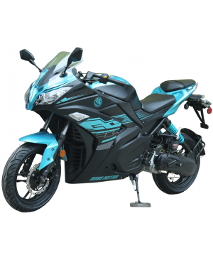 200cc Gas Motorcycle Super Sports 200 with CVT Auto Tranny, 14 inch Aluminium Wheels Tech Blue and Black 2 tone