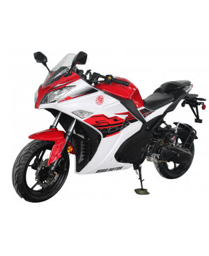 200cc Gas Motorcycle Super Sports 200 with CVT Auto Tranny, 14 inch Aluminium Wheels Red White 2 tone