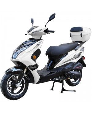 200cc Gas Moped Scooter Super 200 White, Automatic CVT Big Power Engine, Sporty Style