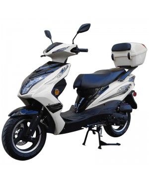 50cc Super 50 Gas Moped Scooter White with Big Body, Automatic CVT, 12 inch Aluminum Wheel
